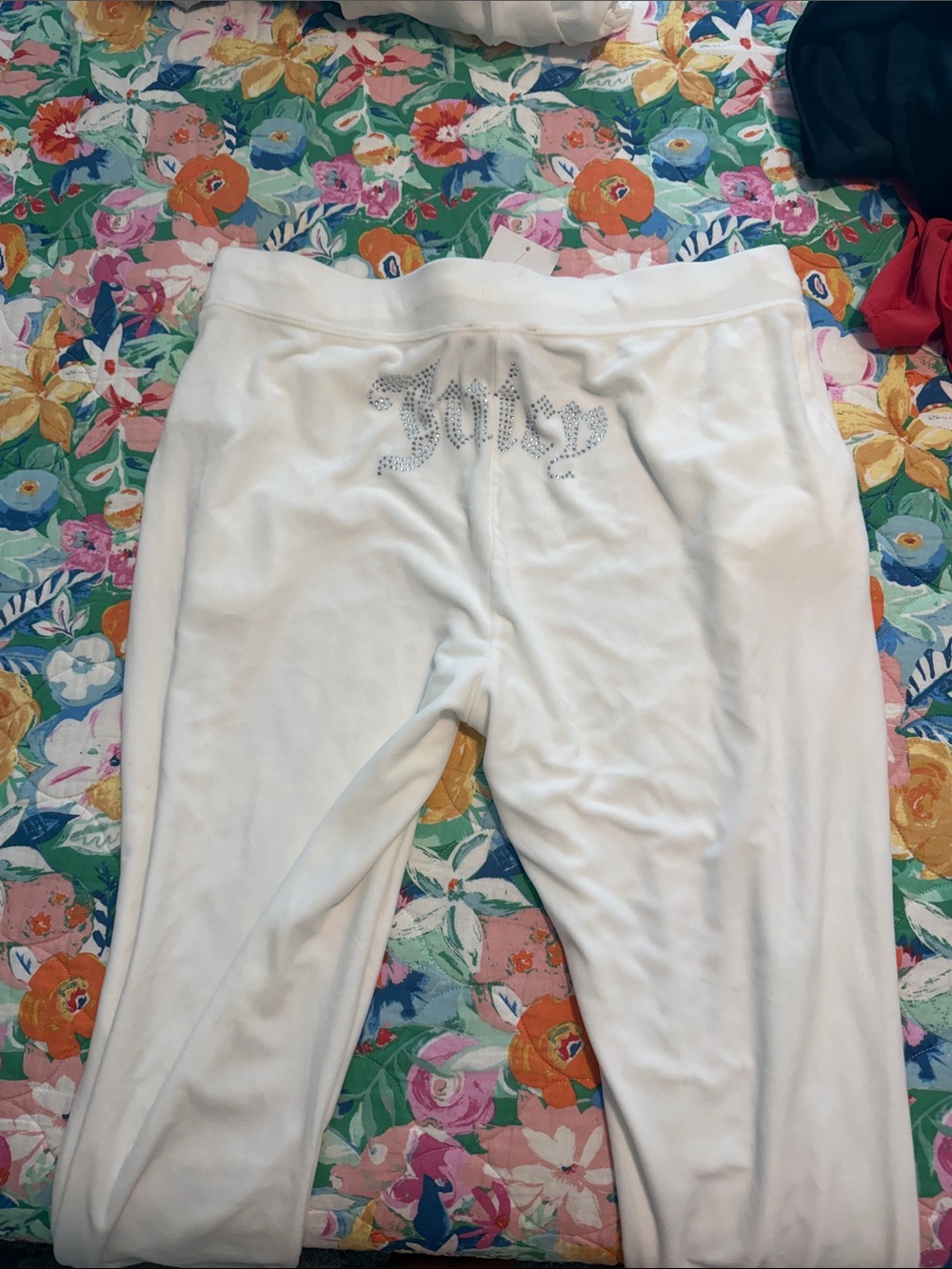 Forever 21 White Velour Rhinestone Jogger Pants